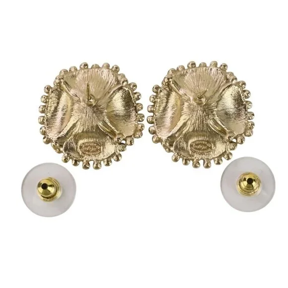 CHANEL Gold Pearl Logo Earrings